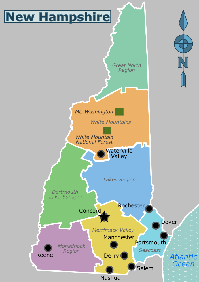 Map of New Hampshire regions highlighting the Monadnock Region